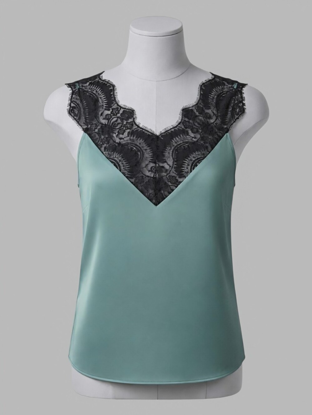 NEW Black Tape Lace -Trim Satin Camisole Top
